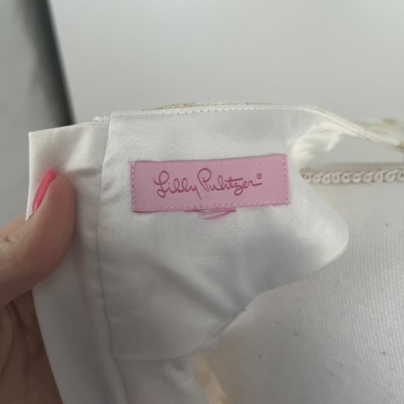 Lilly Pulitzer Jepson Metallic Gold Cream Checkered High Neck Mini Dress - Picture 10 of 10